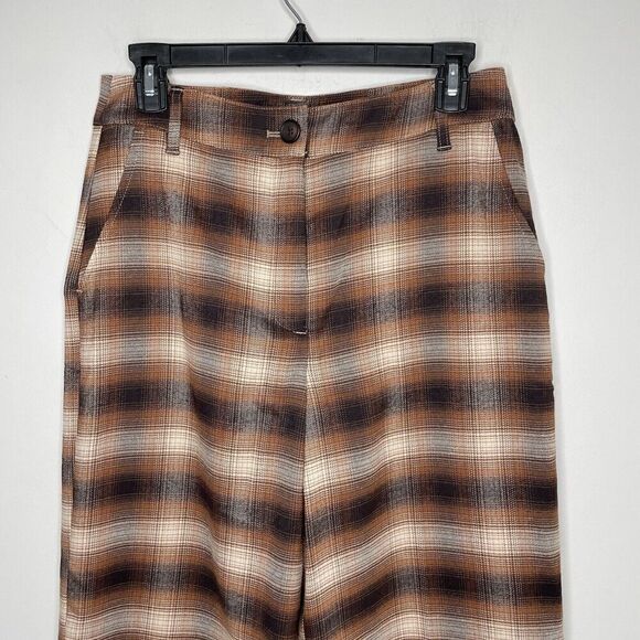 C&A Clockhouse Pants Womens 40 Brown Plaid Trousers NEW Straight Wide Leg 28" W - Picture 2 of 10